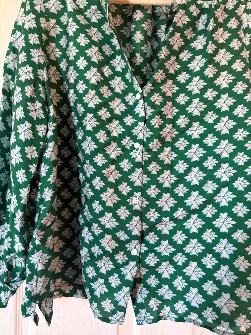 Caslon Green Blue Lattice Floral Print Button-Down Shirt NWOT - Picture 4 of 5